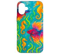 Colorido Arte del océano de Peces y caballitos de mar Betta Carcasa para iPhone 16 Plus
