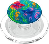 Colorido Arte del océano de Peces y caballitos de mar Betta PopSockets PopGrip para MagSafe