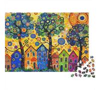 Colorido Arte del Pueblo 1000 Ciudad del árbol Estilo Klimt Piezas Puzzle Cartón Resistente Decoración De Pared Ocio Más Vendido Genial Mejor Difícil Principiantes 70x50cm/1000pcs
