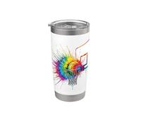 Colorido arte deportivo de salpicaduras de pintura de aro de baloncesto con teñido anudado Vaso térmico de acero inoxidable de doble pared