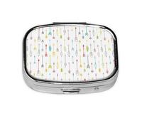 Colorido arte dibujado a mano con estampado de flechas de estilo bohemio, mini pastillero cuadrado con 2 compartimentos, pastillero portátil para viajes en casa