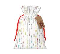 Colorido arte dibujado a mano con flechas de estilo bohemio, bolsa de regalo de cáñamo, bolsas de Navidad, bolsa de regalo para fiestas de Navidad