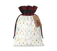 Colorido arte dibujado a mano con flechas de estilo bohemio, impresión de color a juego, bolsa de Navidad a cuadros con cordón, 4.7 x 6.9 pulgadas para Navidad Halloween