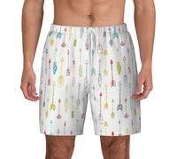 Colorido arte dibujado a mano con flechas de estilo bohemio para hombre, traje de baño para verano, playa, con bolsillos, casual, surf, caminar, senderismo, hawaiano, blanco, XXL