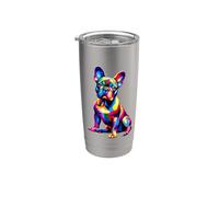 Colorido arte pop bulldog francés Bulldogs franceses Vaso térmico de acero inoxidable de doble pared