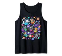 Colorido Astronauta Gatos Galaxia Planetas Estrellas Kawaii Camiseta sin Mangas