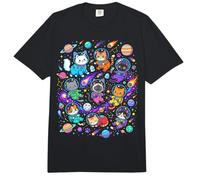 Colorido Astronauta Gatos Galaxia Planetas Estrellas Kawaii Comfort Colors Adult Heavyweight T-Shirt