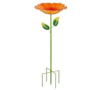 Colorido baño de abejas de flores de metal con estaca de metal, para jardín, al aire libre, comedero para pájaros con diseño de flores vívidas para decoración de jardín al aire libre (naranja)