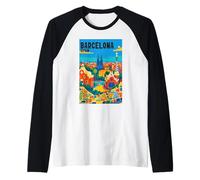 Colorido Barcelona España Parque Gaudí & Sagrada Familia Travel Camiseta Manga Raglan
