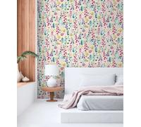 Colorido Blütenwiese-tapete Im Aquarelldesign - Colorido, Blanco, Rosa