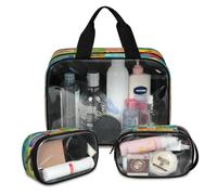 Colorido bolsa de maquillaje de viaje de coches de transporte para mujeres y hombres, Caroon Cars Vehículos, bolsas de cosméticos translúcidas, 3 piezas, bolsa grande para ducha, organizador de