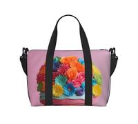 Colorido bolso cruzado con estampado de pastel de flores y arcoíris con cremallera, bolso casual para viajes de fin de semana y compras al gimnasio, Black, Talla única, Bolsa de viaje