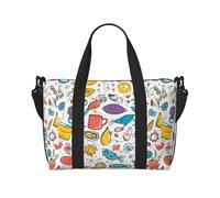 Colorido bolso cruzado con estampado de plumas dibujadas a mano sobre blanco, bolsa cruzada para viajes, fin de semana, durante la noche, bolsa deportiva, bolsa de gimnasio, color negro, talla única,