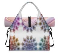 Colorido bolso deportivo con diseño de mandala de plumas de pavo real con compartimento para zapatos, bolsa de fin de semana, bolsa de equipaje para gimnasio, yoga, viajes, color, L, Bolsa de viaje