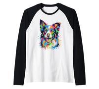 Colorido Border Collie Rainbow Splash Art Camiseta Manga Raglan