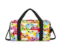 Colorido búho deportivo bolsa de lona con compartimento para zapatos, lindo pájaro durante la noche, fin de semana, viajes, gimnasio, organizador de equipaje para mujeres, hombres, niños y niñas