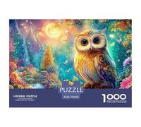 Colorido búho en Rama, bosques Vibrantes iluminados por la Luna Puzzle De 1000 Piezas búho soñador Excelente Regalo para Ancianos, Mayores, Adultos Y Niños 70x50cm/1000pcs