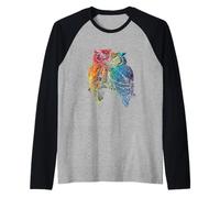 Colorido búhos Pareja Amor Beso San Valentín Lleno de Amor Camiseta Manga Raglan