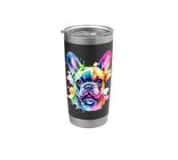 Colorido Bulldog Francés Retrato Splash Art Vaso térmico de acero inoxidable de doble pared