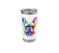 Colorido Bulldog Francés Retrato Splash Art Vaso térmico de acero inoxidable de doble pared
