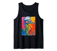 Colorido Caballito de mar Marinero Obra de Arte Atardecer náutico costero Arte Camiseta sin Mangas