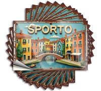Colorido Canal Town: Escena vibrante frente al mar de Sporto para hombres, decoración de cuevas para adolescentes, bricolaje, funda de vinilo extraíble (6 x 9 cm)
