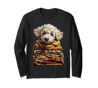 Colorido caniche descansando con Hojas de otoño Acogedor Perro de otoño Manga Larga