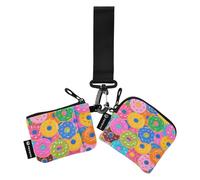 Colorido caricatura donut comida mujer cambio cartera cartera grande capacidad cremallera muñeca cartera con cremallera bolsillo para mujer 2 paquetes portatarjetas para mujer