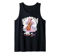 Colorido Cello Chica Anime Amante de la Música Camiseta sin Mangas
