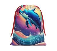 Colorido cielo estrellado océano delfín estampado bolsa de regalo con cordón reutilizable, decoración festiva, recuerdo de fiesta, bolsa de almacenamiento diario