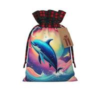 Colorido cielo estrellado océano delfín estampado Navidad cordón bolsas de regalo reutilizables cumpleaños para envolver necesidades