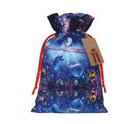 Colorido cielo estrellado océano delfín impreso cordón Navidad lino bolsa de regalo, perfecto para bolsas de regalo, bolsas de dulces
