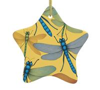 Colorido colgante de estrella de cerámica con estampado de libélula, para fiesta de invierno que añade un ambiente festivo y romántico
