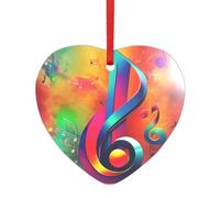 Colorido colgante de notas musicales de acrílico con una cinta roja. Cada colgante está perforado con una cinta roja de 25 cm, talla única