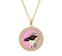 Colorido collar de diamantes con diseño de pájaros para mujer, novia, mamá, cadena de cable de 20 pulgadas, collar con colgante redondo, conmemorativo, pareja, amistad, cumpleaños, aniversario, boda