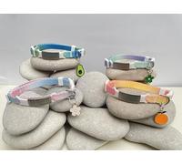 Colorido collar de gato con una etiqueta de identificación personalizable: la mezcla perfecta de estilo, seguridad y personalización para tu querido amigo felino. (rosa y naranja (19-30 cm, 7-11
