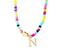 Colorido Collar Iniciales Cuentas para Mujeres, Boho Collar Colgante Letra con Cadena Ajustable Choker de Alfabeto Moderno Regalo Joyería Verano (N)