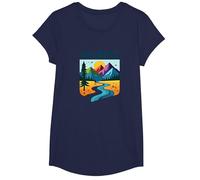 Colorido Colorado Montaña Aventura Paisaje Camiseta, Niñas, Azul Marino, Pequeña