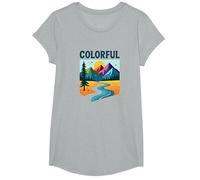 Colorido Colorado Montaña Aventura Paisaje Camiseta, Niñas, Gris Jaspeado, Pequeña