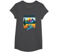 Colorido Colorado Montaña Aventura Paisaje Camiseta, Niñas, Jaspeado Oscuro, Pequeña