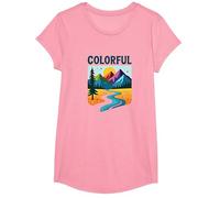 Colorido Colorado Montaña Aventura Paisaje Camiseta, Niñas, Rosado, Pequeña