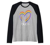 Colorido Corazón del Arco Iris Y Eiffel Paris France Souvenir Camiseta Manga Raglan