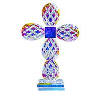 Colorido cristal cruz pie rejilla moderna cruz estatuilla de cristal artesanía para el día de la madre regalos conmemorativos decoración cristiana