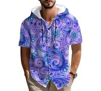 Colorido de los Hombres Mandala león gráfico algodón Lino Camisa con Capucha Boho Vintage león Cabeza Arte impresión Manga Corta botón Arriba Vacaciones al Aire Libre Top