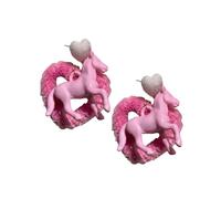 Colorido dije de corazón con clips para la oreja, diseño de caballos, aretes de gota de estilo dulce, accesorios para fiestas y citas, joyería casual para fiestas, talla única, como se describe, como