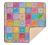 Colorido diseño de azulejos de gemas decorativas, bonito tapete plegable para bebé, para piso, impermeable, para bebés y niños pequeños, 50 x 50 pulgadas