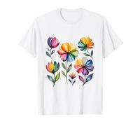 Colorido diseño de Flores de Acuarela Arco Iris Arte botánico Camiseta