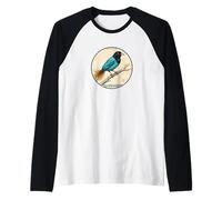 Colorido diseño Retro Azul pájaro del paraíso Camiseta Manga Raglan
