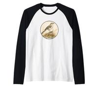 Colorido diseño Retro de pájaro ruiseñor del Norte Camiseta Manga Raglan