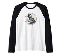 Colorido diseño retro de pájaros de cabeza de búho Camiseta Manga Raglan